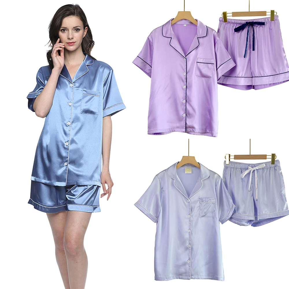 High Quality Fashion Sleepwear Satin Pyjama Set Satin Night Suit For Women with Drawstring 2 Piece Set