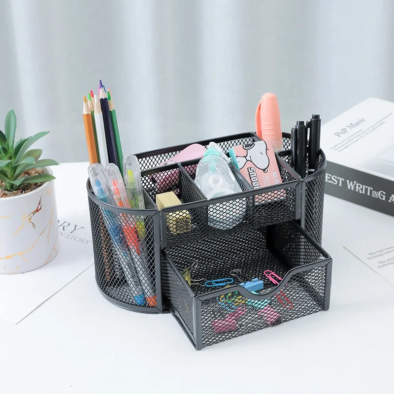 2024 Wholesaler Factory Supplier Multicolor Kids Pencil Holder Metal Mesh Cup Round Pencil Holder For Desktop Pencil Holder
