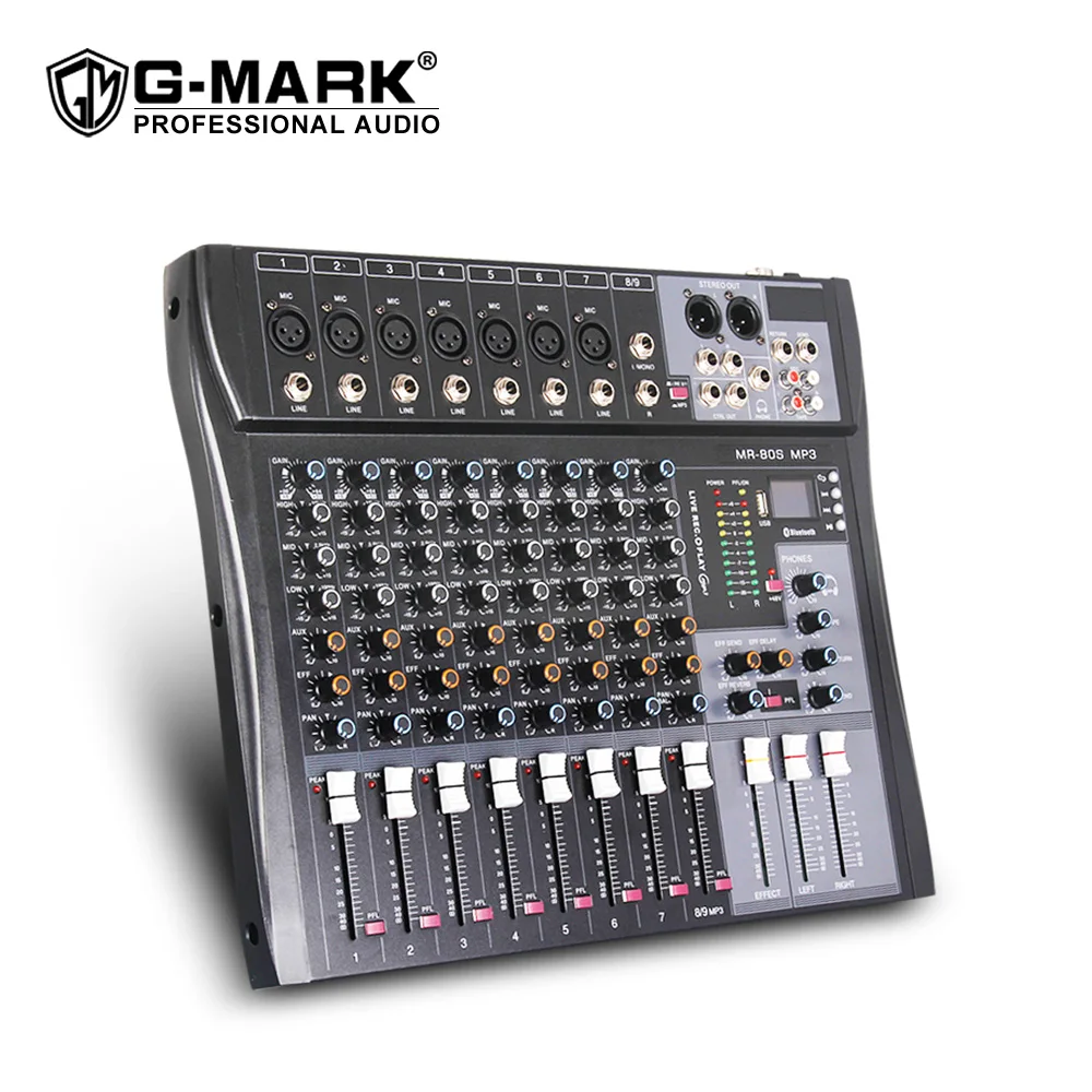 G-MARK MR80S USB синий зуб 8-канальный сетевой видеорегистратор 48В звуковая карта музыка реверберации аудио консоли Смеситель для ПК сценический студийный DJ