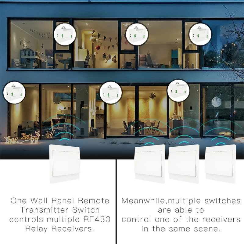 RF 433 No Battery Self Powered Wireless Remote Control Smart Wall Light Push Button Switch Receiver Transmitter 1 2 3 4 Way