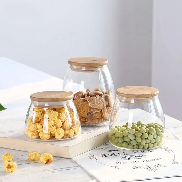 empty high borosilicate glass jars glass unique jars containers with acacia wood lid