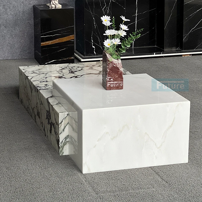 Modern Design Low Plinth Marble Living Room Luxury Natural Customized Calacatta Viola Ice White Onyx Coffee Table For Livingroom