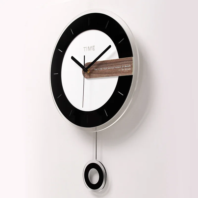 Round acrylic modern black and white with swinging creative home school office decoration wall clock