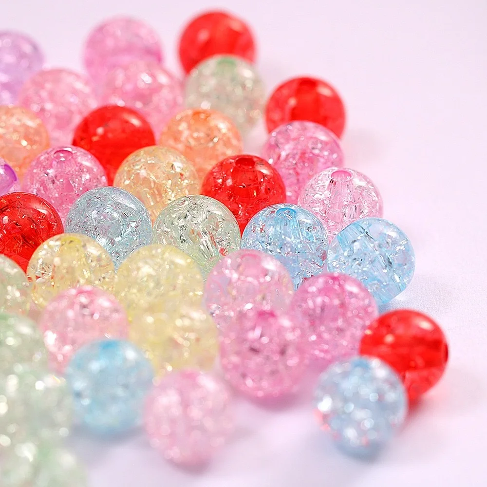 Wholesale 8mm-16mm Crack White Acrylic Round Loose Plastic Beads With Hole For DIY Jewelry Making