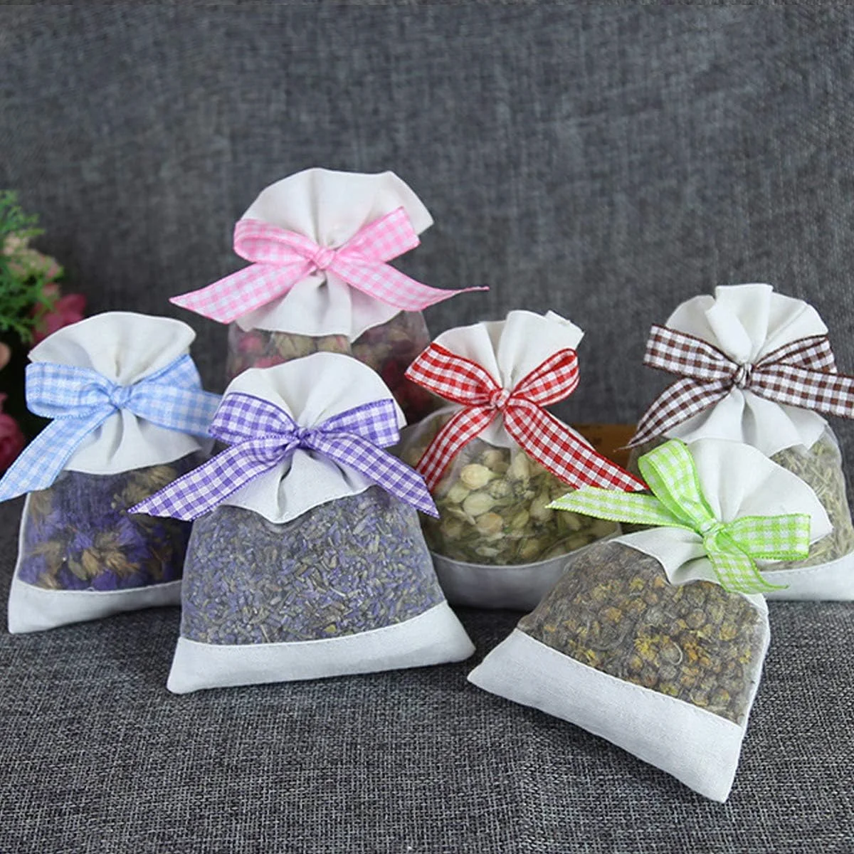 Sheer Gauze Ribbon Jewelry Candy Holders Organza Lavender Sachet Bags Lavender Empty Cotton Organza Gifts Bags With Floral Print