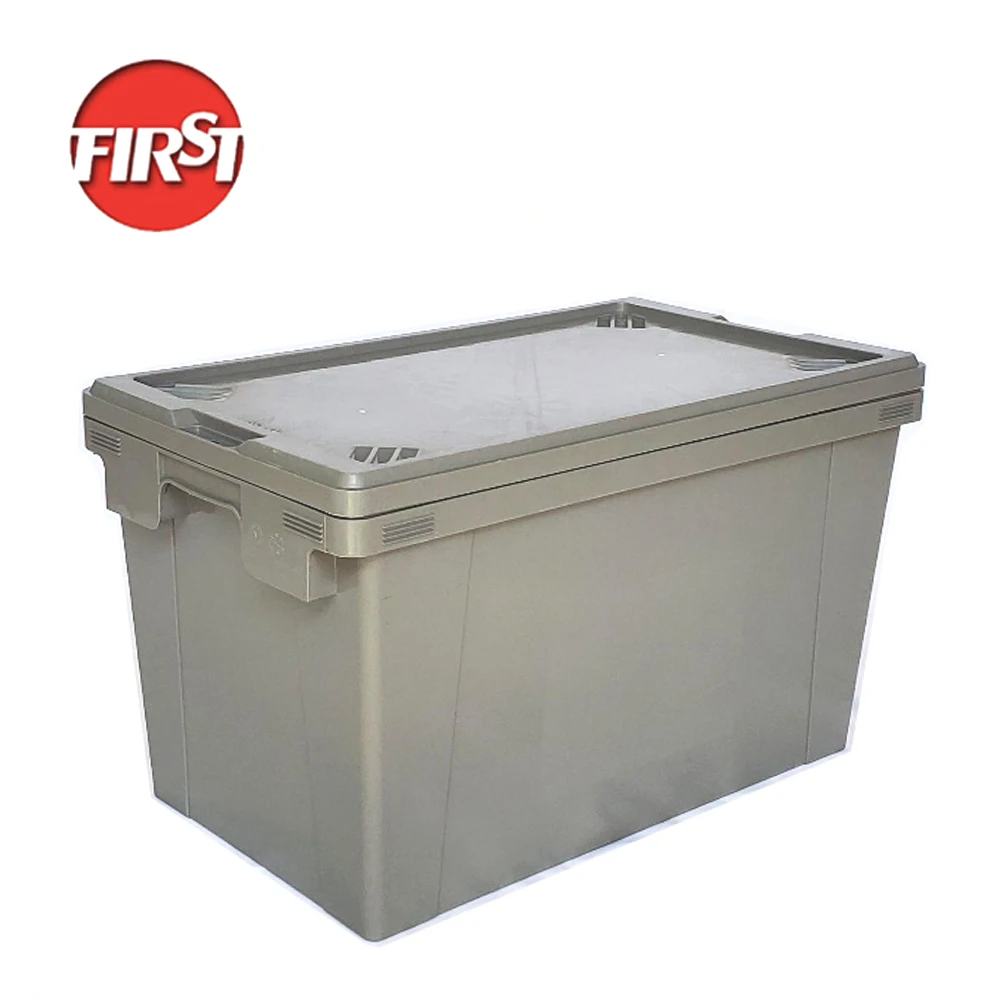 565*335*320mm FIRST HDPE industrial totes attached lid containers storage food box plastic crates for fish