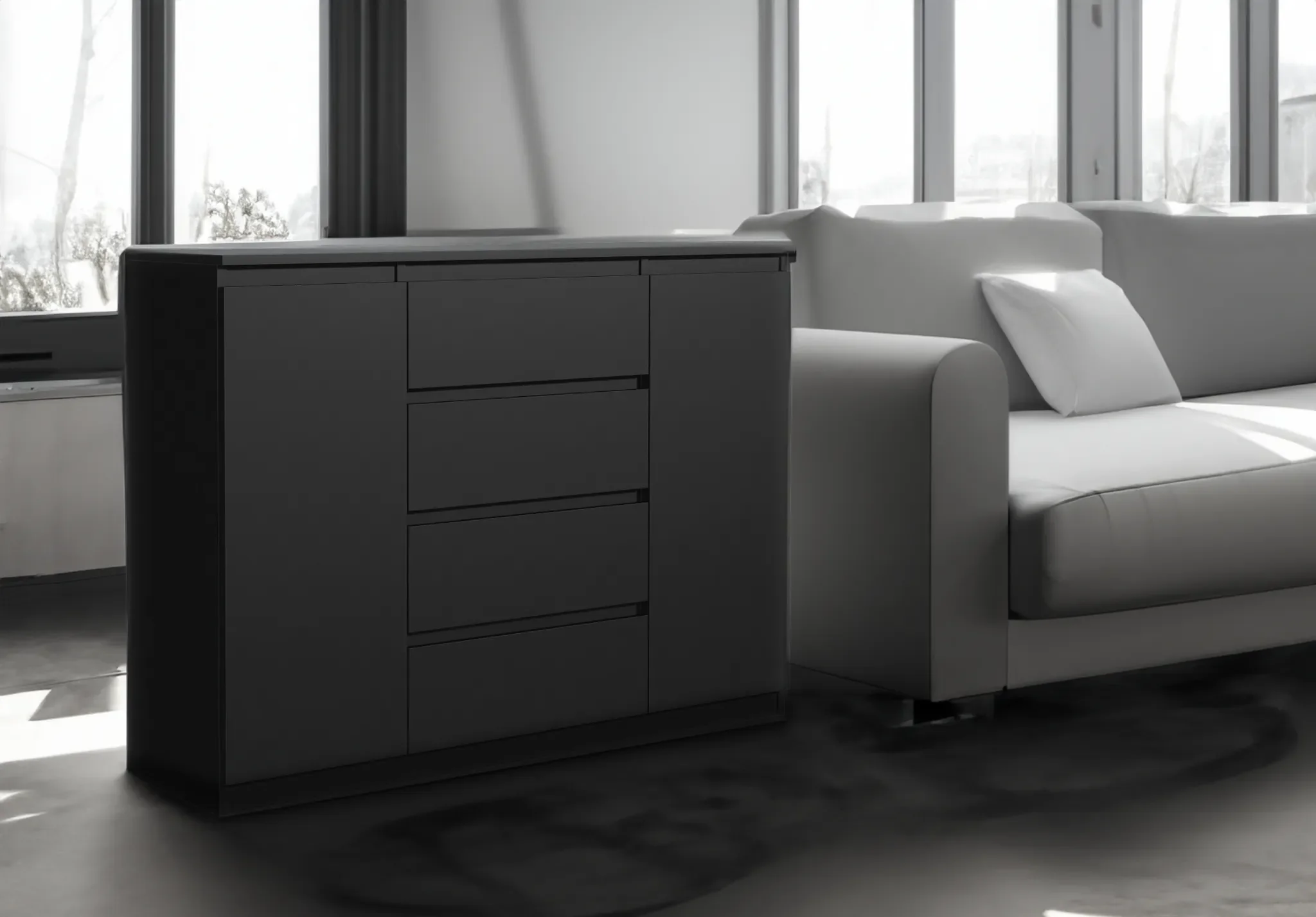 Chest of drawers with 4 drawers 140cm sideboard living room bedroom furniture highboard multi-purpose cupboard cabinet