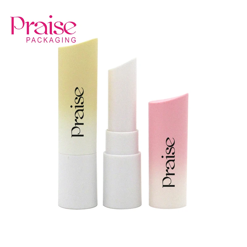 Factory price cosmetics packaging, gradient round lipstick tube custom private label plastic inclined cover lipstick casing