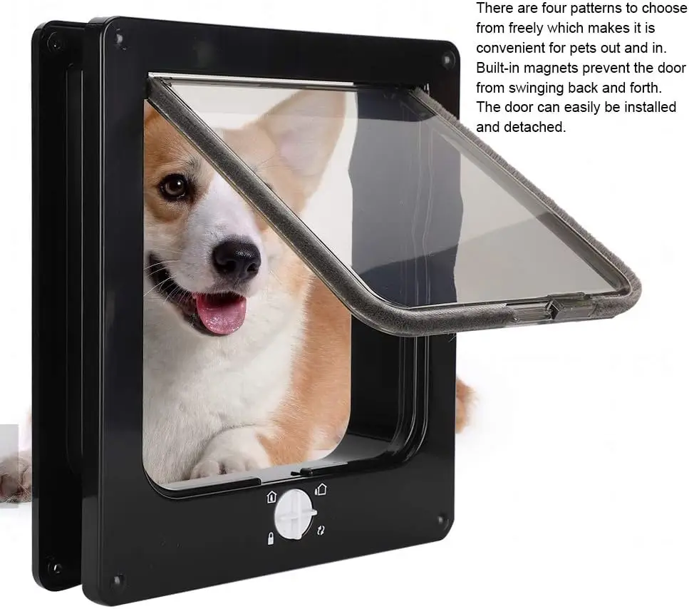 Pet Door with Rotary 4 Way Lock cat door flap rotary switch can control the direction of access cat kennel cat door