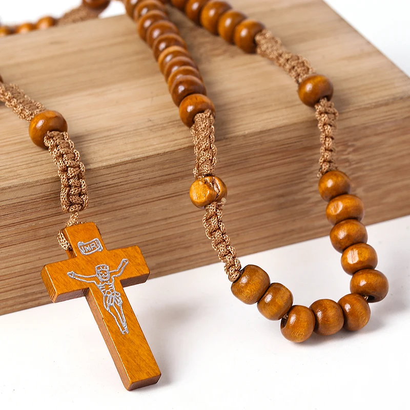 Wholesale Cross Catholic Rosary Wood amber rosary tasbeeh Muslim Islamic rosary beads jesus necklace Fashion jewelry