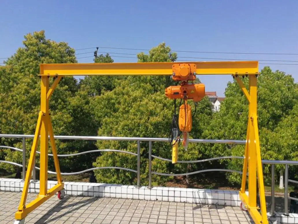 Aluminum Portal Gantry Crane with Flat Hand Push Trolley and Manual Puller Hoist