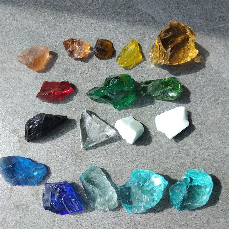 Multicolored Large Glass Rock  Decorative Glass Irregular Colored Block Glass For Garden Gabion Landscape Decoration