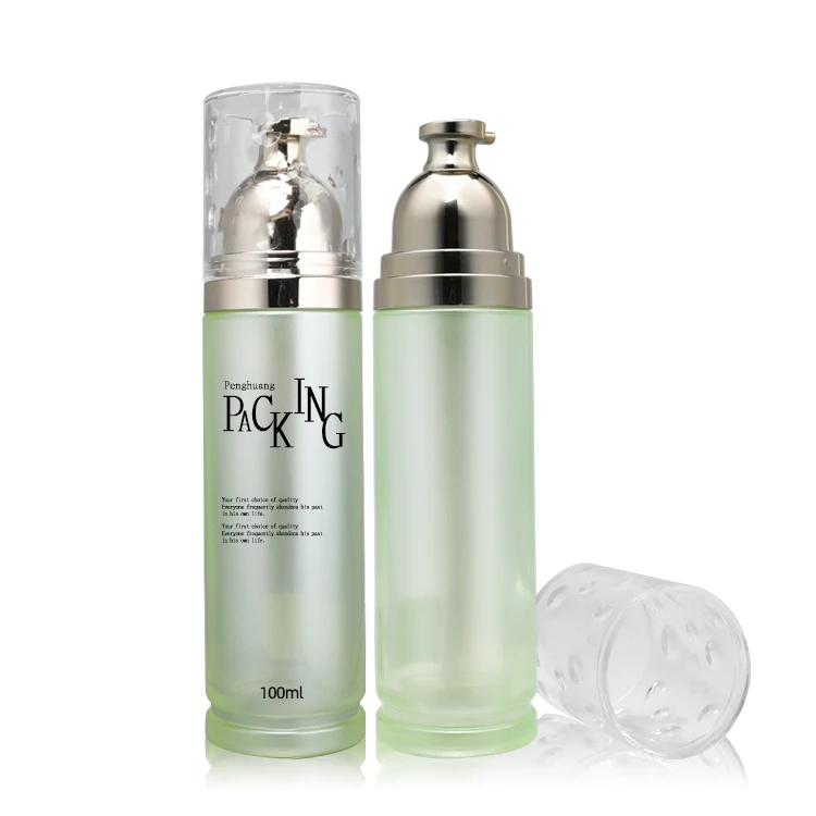 Luxury Cosmetic Packaging Manufacturer Green Empty Cylindrical Nutritious Hand Body Lotion Glass Pump Bottle