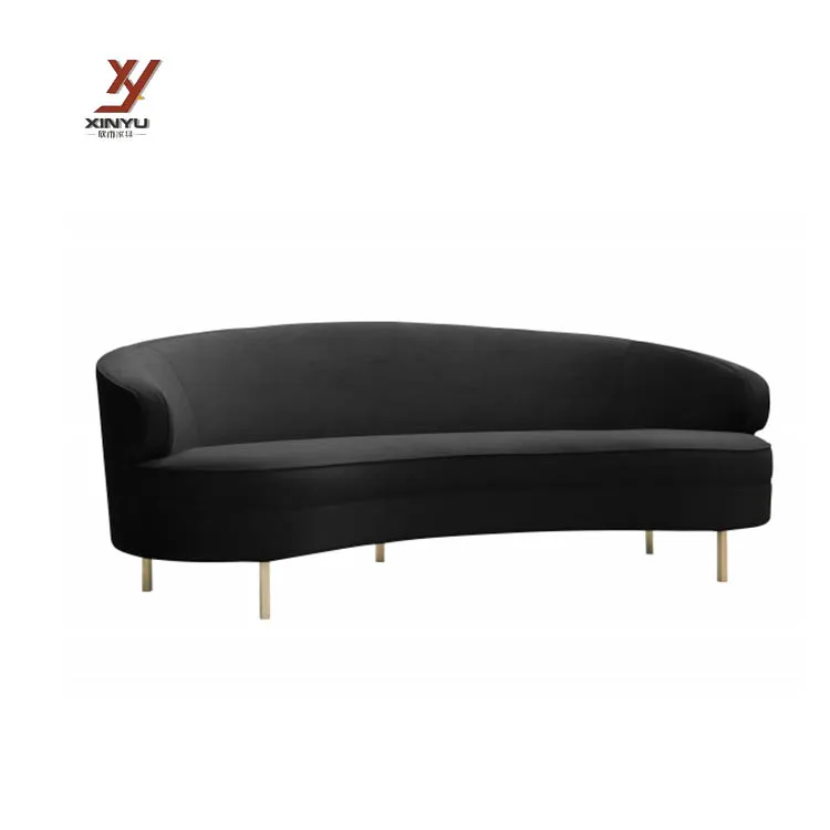 Velvet Upholstery Curved Silhouette Settee Gold Legs Soft Sofa For Wedding Event