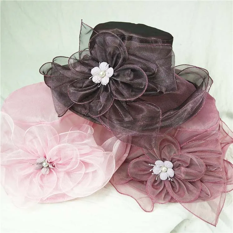 2022 Floral Organza Wide Brim Church Kentucky Derby Fascinator Lady Tea Party Sun Beach Hat Women elegant hats