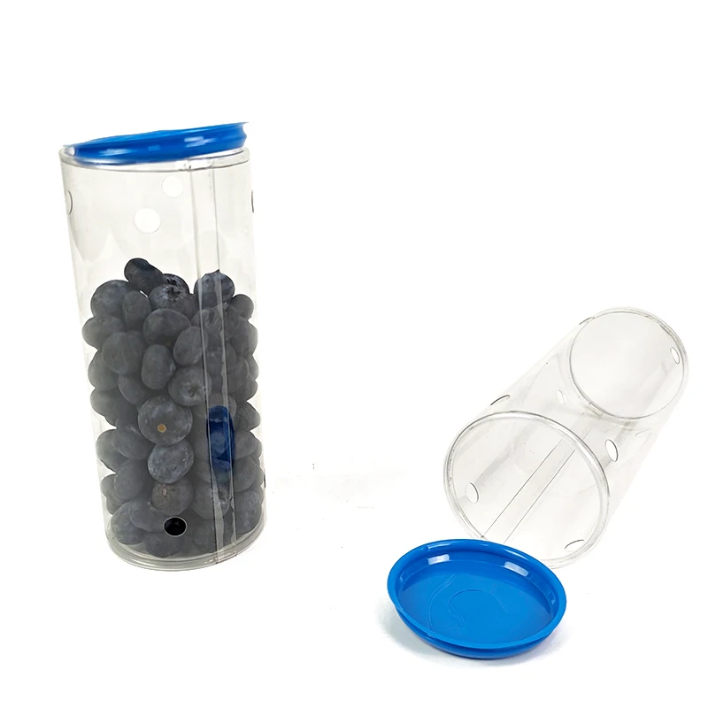 Tamper Proof Small Plastic Blueberries Cylinder Container Round Blueberry Packaging Tube Fruit Container
