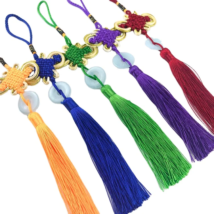 2021 Satin Silk Handmade Chinese Knot Hanging Jade Tassel Soft Tassels for Wealth And Good Rich Knot Tassel Pendant