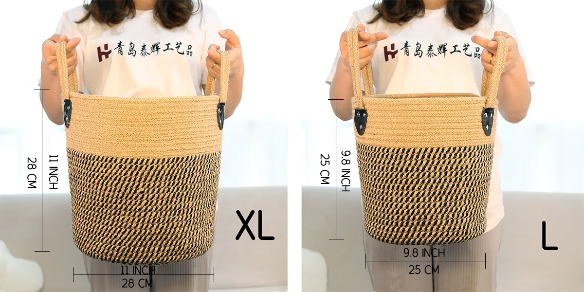 Wholesale Price Custom Size Color Home Decor Round Hand Woven Modern Jute Basket Storage Cotton Rope With Handles