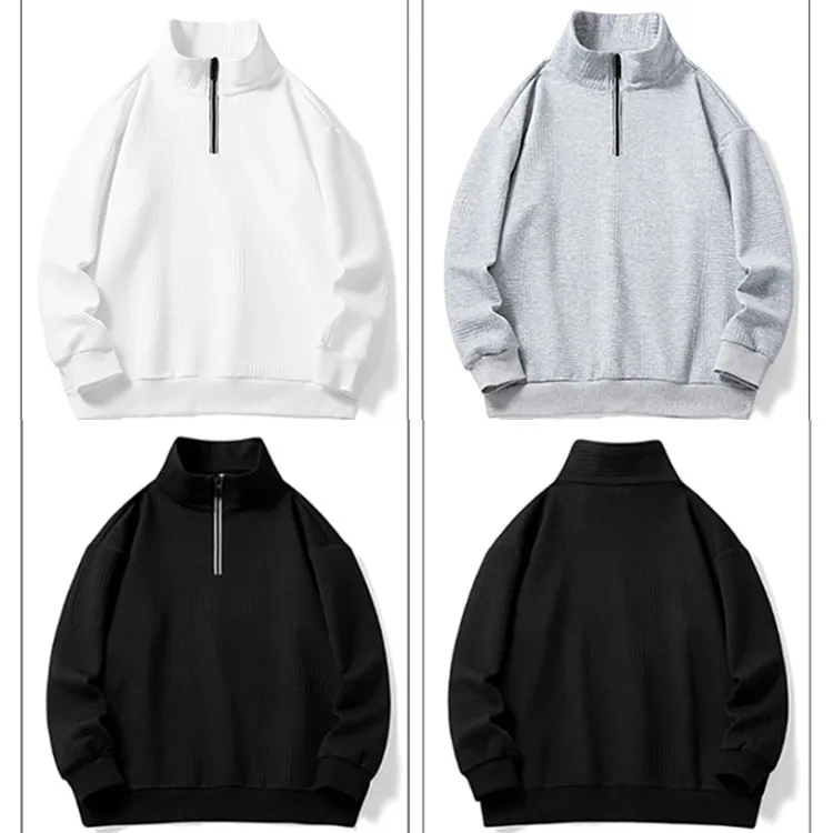 New Style Mens Sweatshirts Autumn Stand Collar Sweatshirt Plus Size Loose Plain 1/4 Zip Collar Sweatshirt