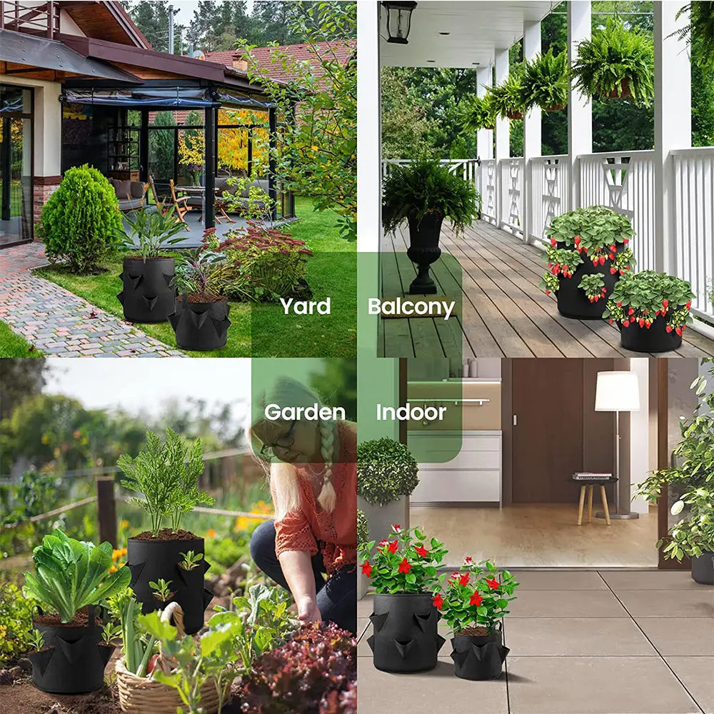 Heavy Duty Re-usable Garden Planting Grow Bag 10 Gallon Felt Fabric Strawberry Grow Bag With 8 Pockets