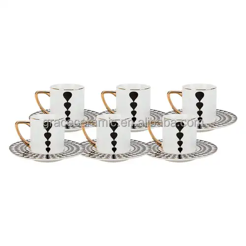 2022 Fashion New Design 90ml Ramadan Coffee Cups Custom Arabic Turkish Fine Porcelain Ceramic china Coffee Tea Cup And Saucer