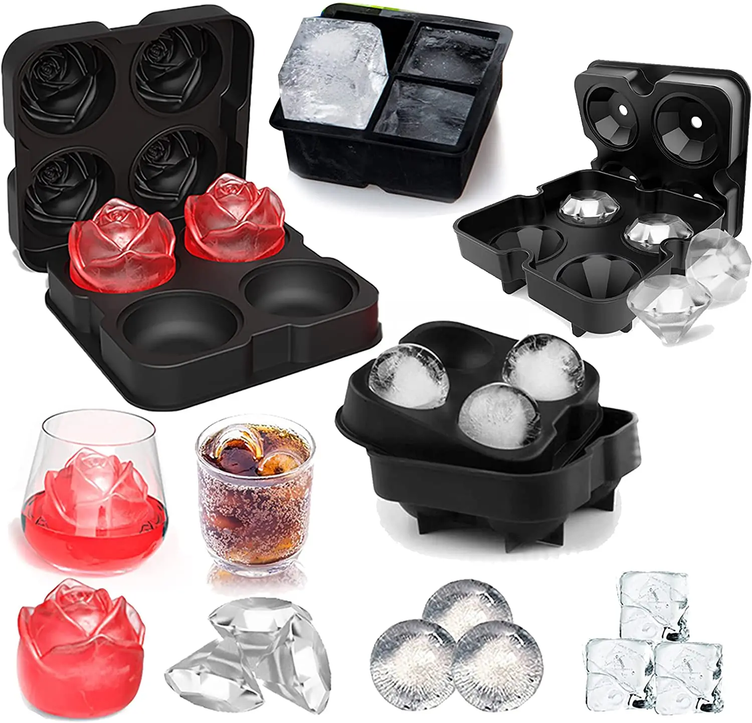Benhaida New Arrival Reusable Cocktails Ice Sphere Tray Whisky Ice Ball Maker Easy Release Silicone Round Ice Cube Mold with Lid