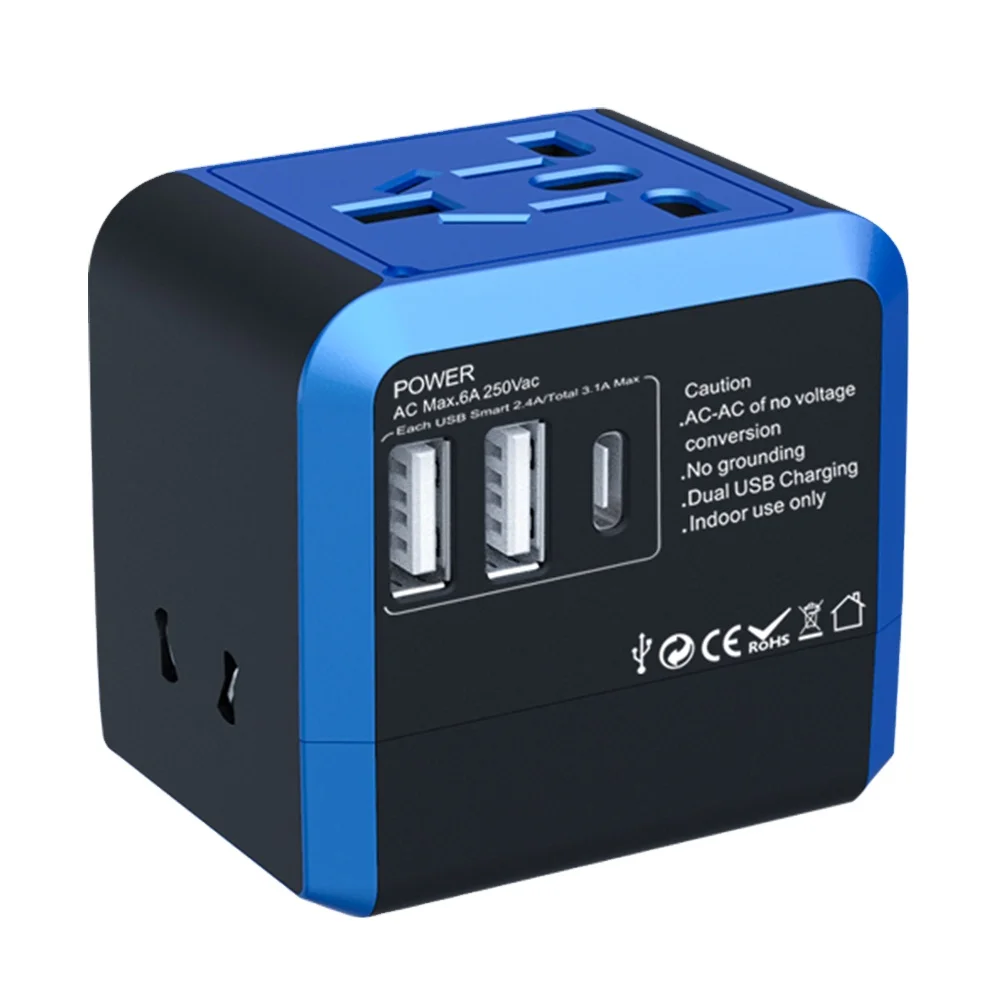Free Shipping Universal Travel Adapter 2 usb 1 Type-c Plug Output 3.1A USB Charger electrical plug Socket
