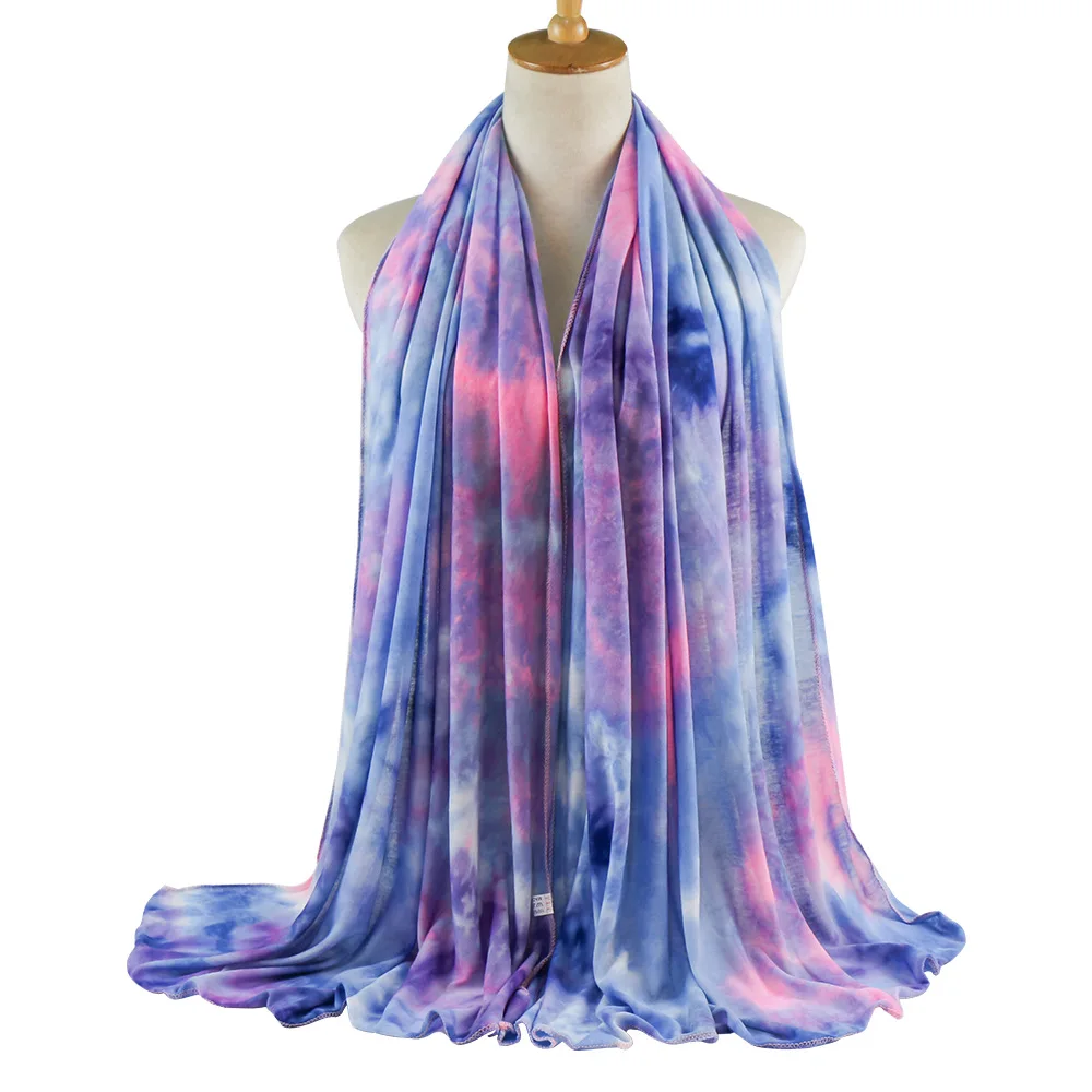 Factory Direct Sale Soft Woman Hijabs Elastic Mercerized Cotton Modal Tie-dye Cotton Jersey Shawl Scarf Cotton Jersey Hijabs