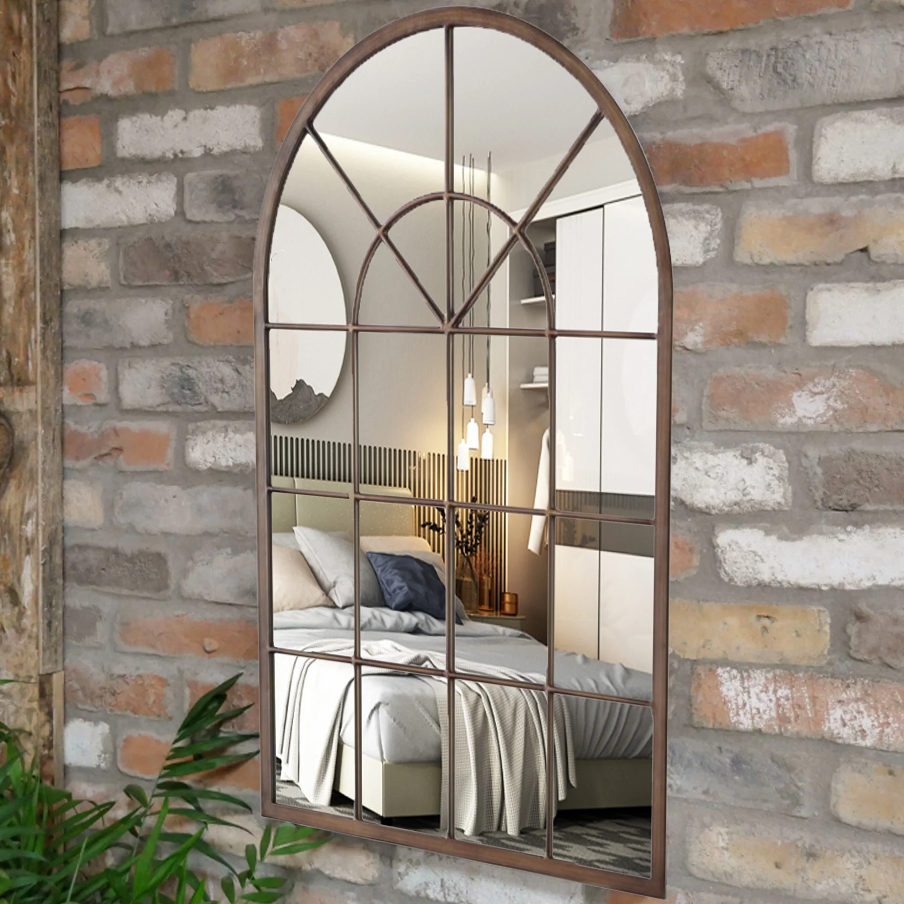 wholesale big large black iron metal framed full length long dressing hanging window pane arch wall mirror espejo miroir spiegel