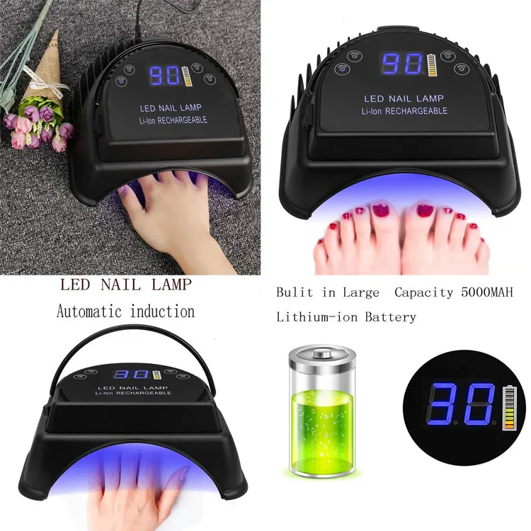 64W UV LED Nail Lamp Light Professional Nail Dryer Rechargeable Gel Nail Polish LED UV Light LCD Display-Infrared Hand Sensor