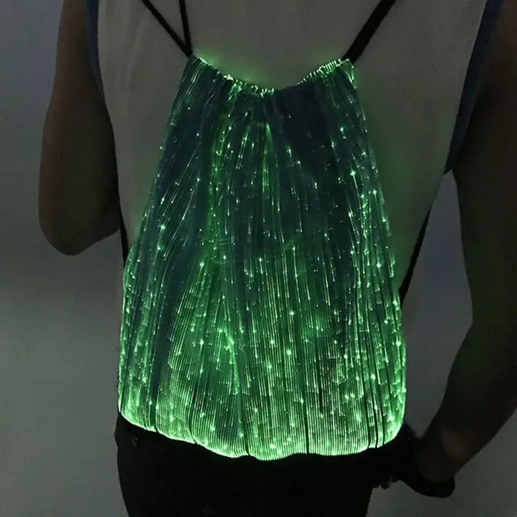 Unisex APP Control Music Activated LED Backpack LED Light Up Fiber Optic Drawstring Backpack Bag For Music Festival Rave Party