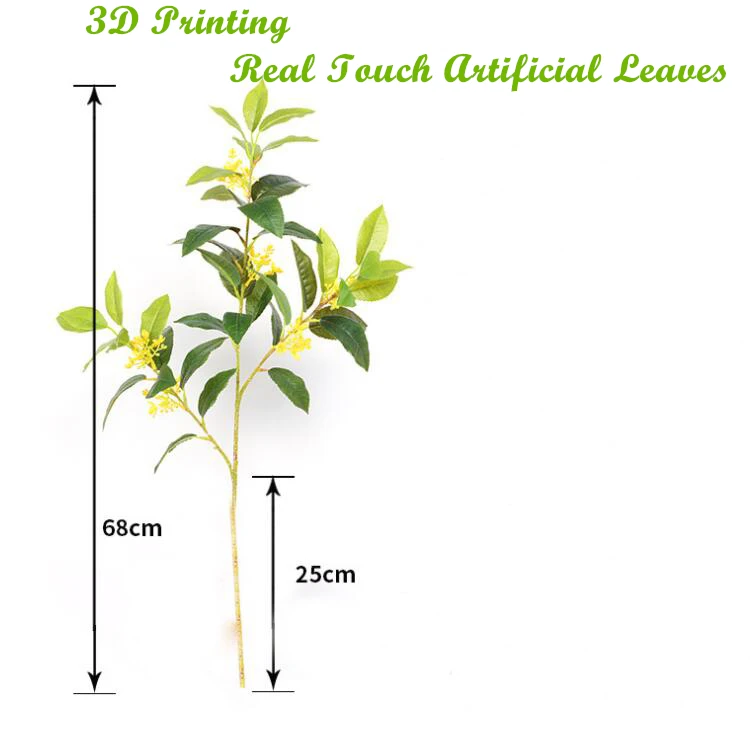 High Quality Preserved Green Leaves Home Garden Decor Artificial Osmanthus Flower Fragrans Stem 3D Print Real Touch Silk Leaves