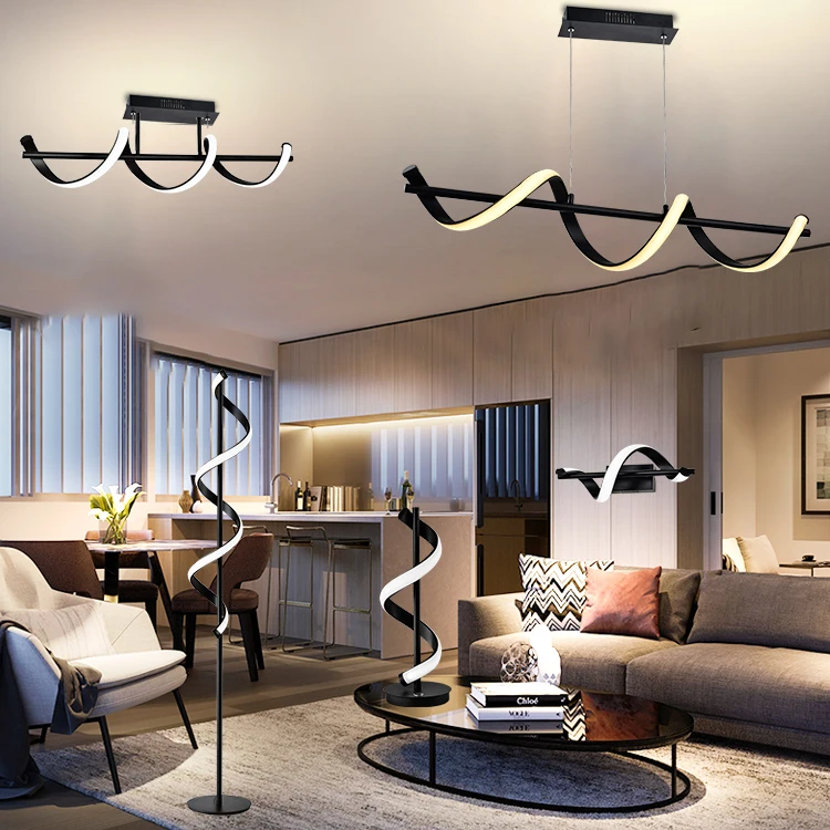  HUAYI Living Room Hotel Decoration Matte Black Aluminum Matel Luxury LED Floor