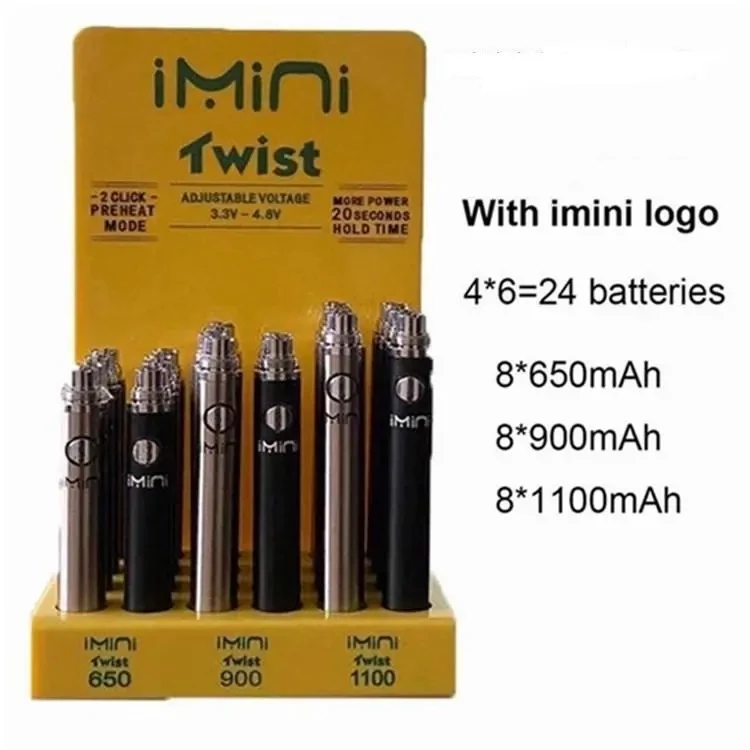 
Free shipping wholesale Imini Twist Slim Battery Kit Preheat CBD Variable Voltage 510 Twist Battery With Display Package 