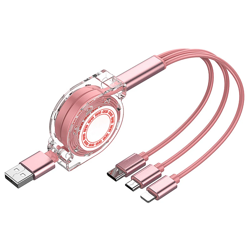 
Portable OEM 3 in 1 Retractable USB Cable For Mobile Transparent Crystal Type C Micro Charging Cables 