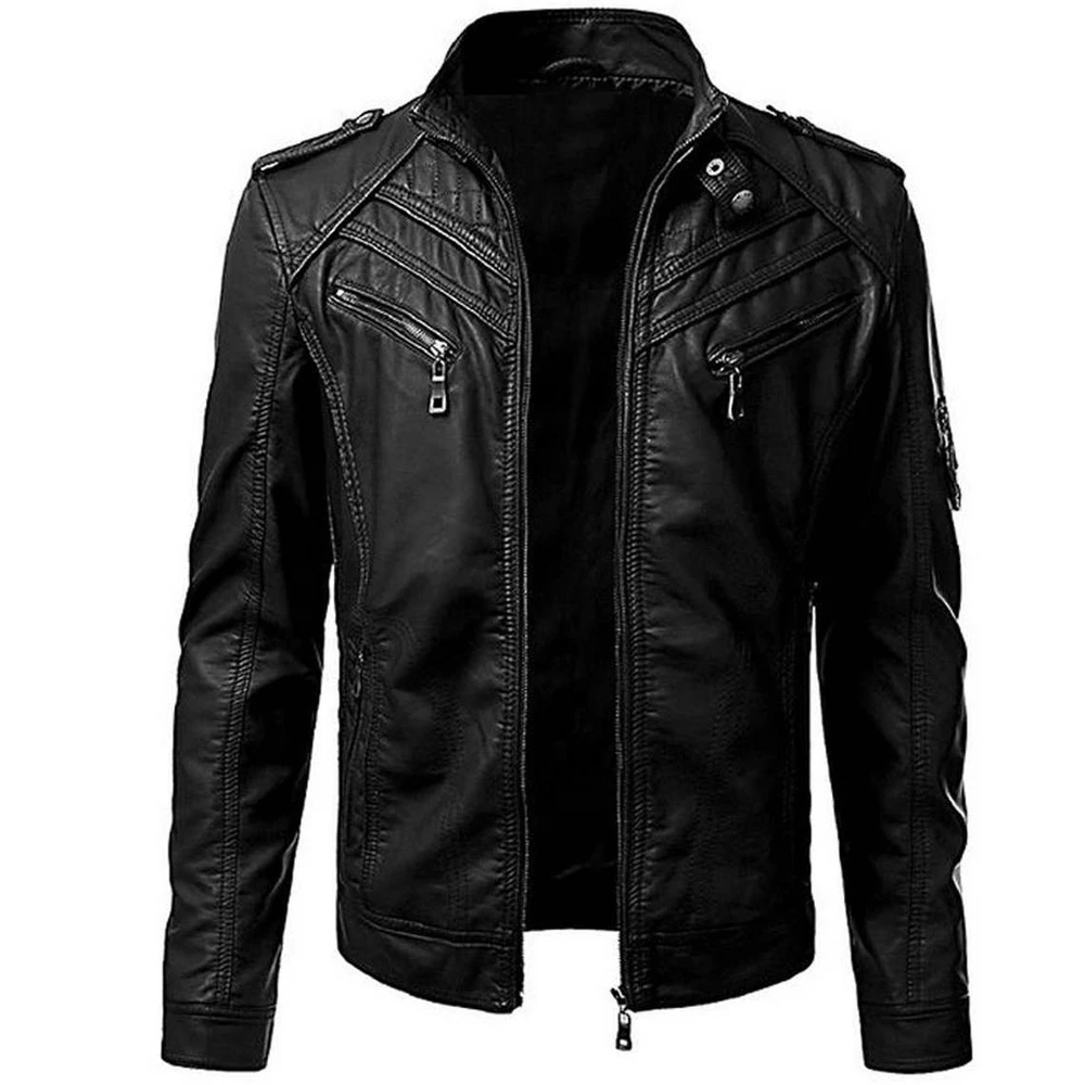 High Quality Fashion New Style Stand Collar Solid Color Leather Jacket LOW Price New Design Leather Jacket