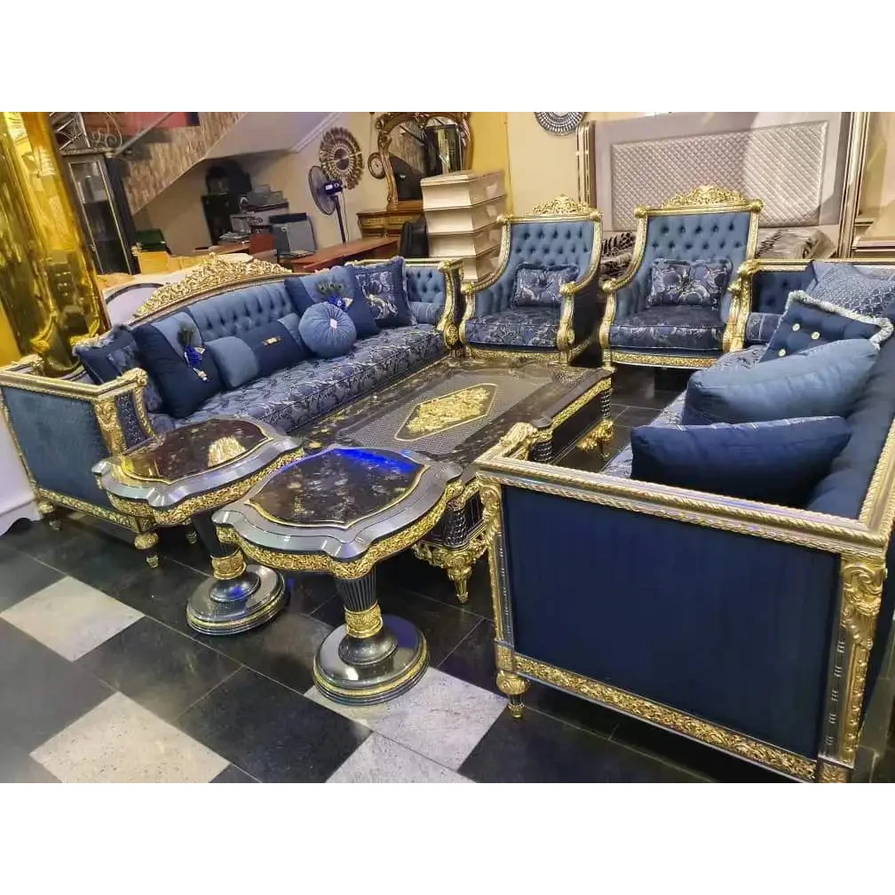 High Quality Customized Turkish European Design Wooden Living Room Furniture Set Antique Style Sofa for Home Villa Hotel