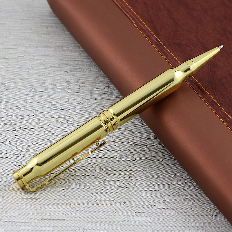 Vintage copper metal rifle clip gold bullet shaped custom bolt action gun shape ball point pen for kits promotional gifts