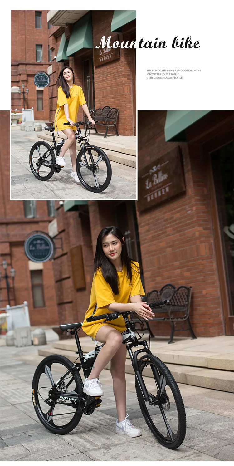 Folding 21 speed 26 inch mountain bike off road full suspension folding bike 3 cutter wheel adult bike