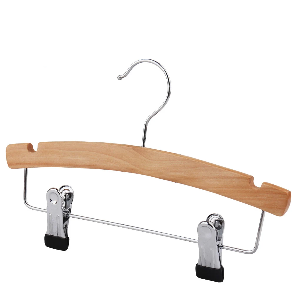 
Natural Solid Wood Pants Rack Metal Clip Hanger wooden clothes slip-resistant hanger 