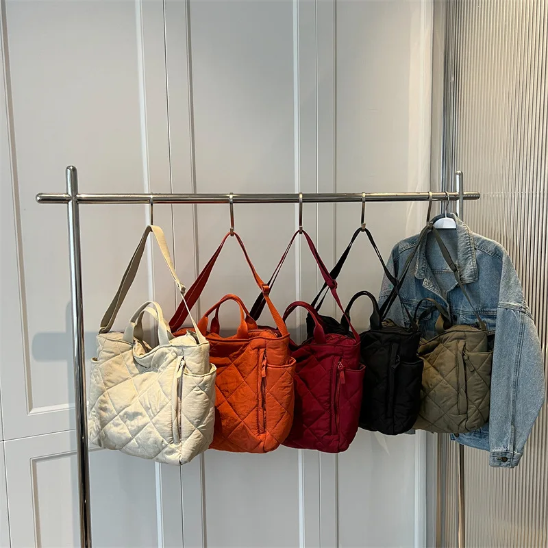 Custom logo puffy nylon tote bag cloud fold style large capacity women lady gril leisure crossbody bag with adjustable belt