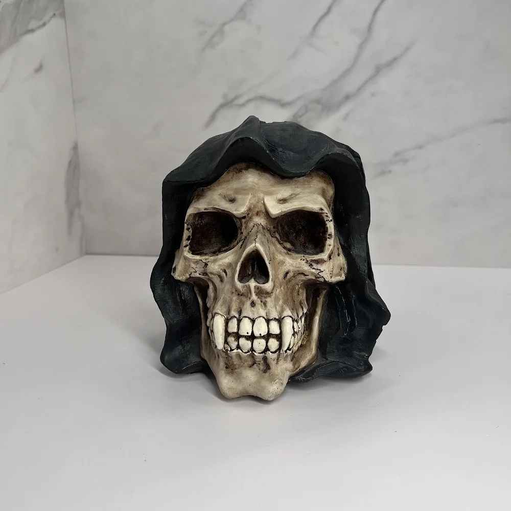 Gothic Skull Ornament Resin Crafted Wicca Sculpture Bronze Human Skull Coin Bank for Halloween Decorations and Gifts