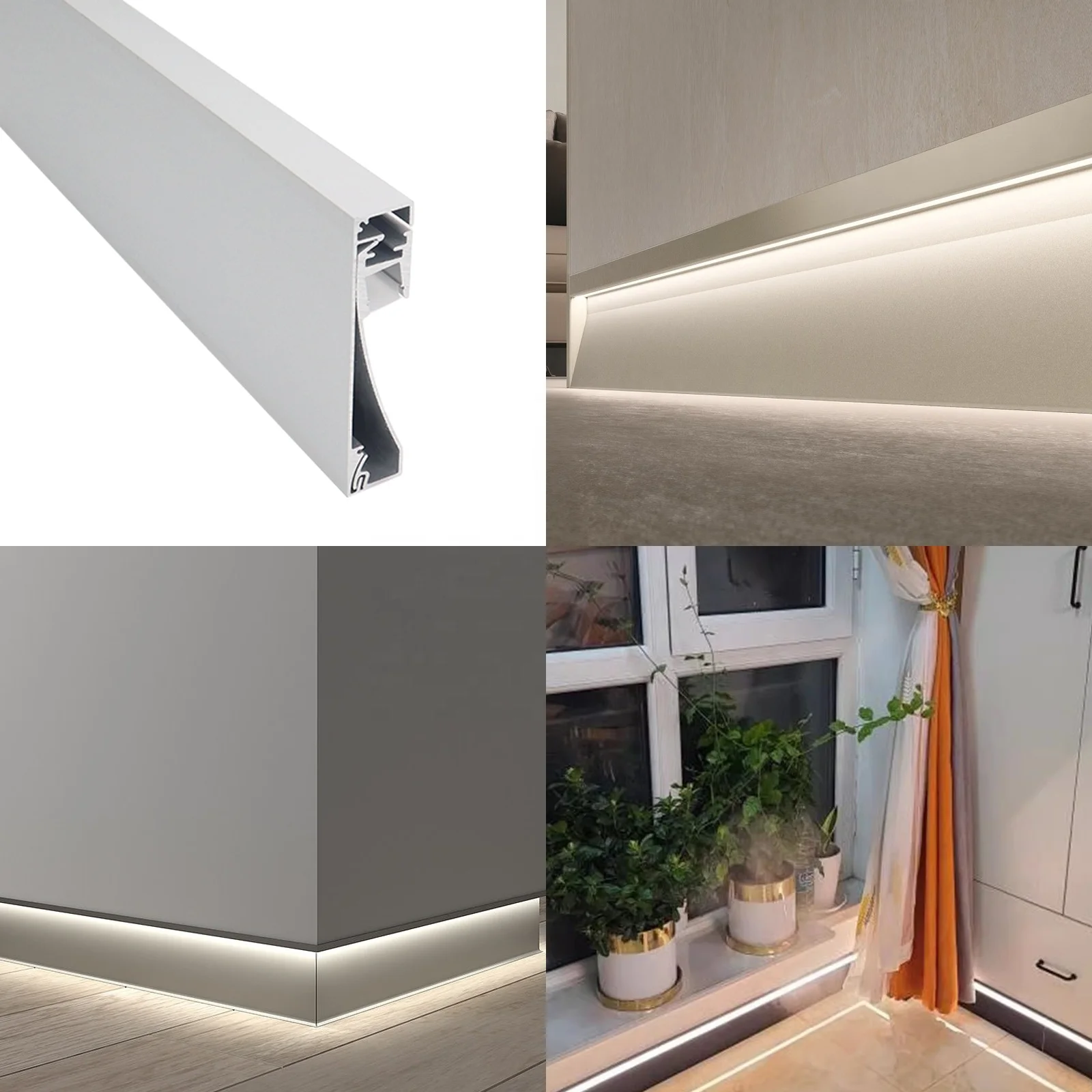 Aluminium Skirting Board 055 Aluminum Profile 6063 Black Matte Silvery Golden Led Strip Light Channel