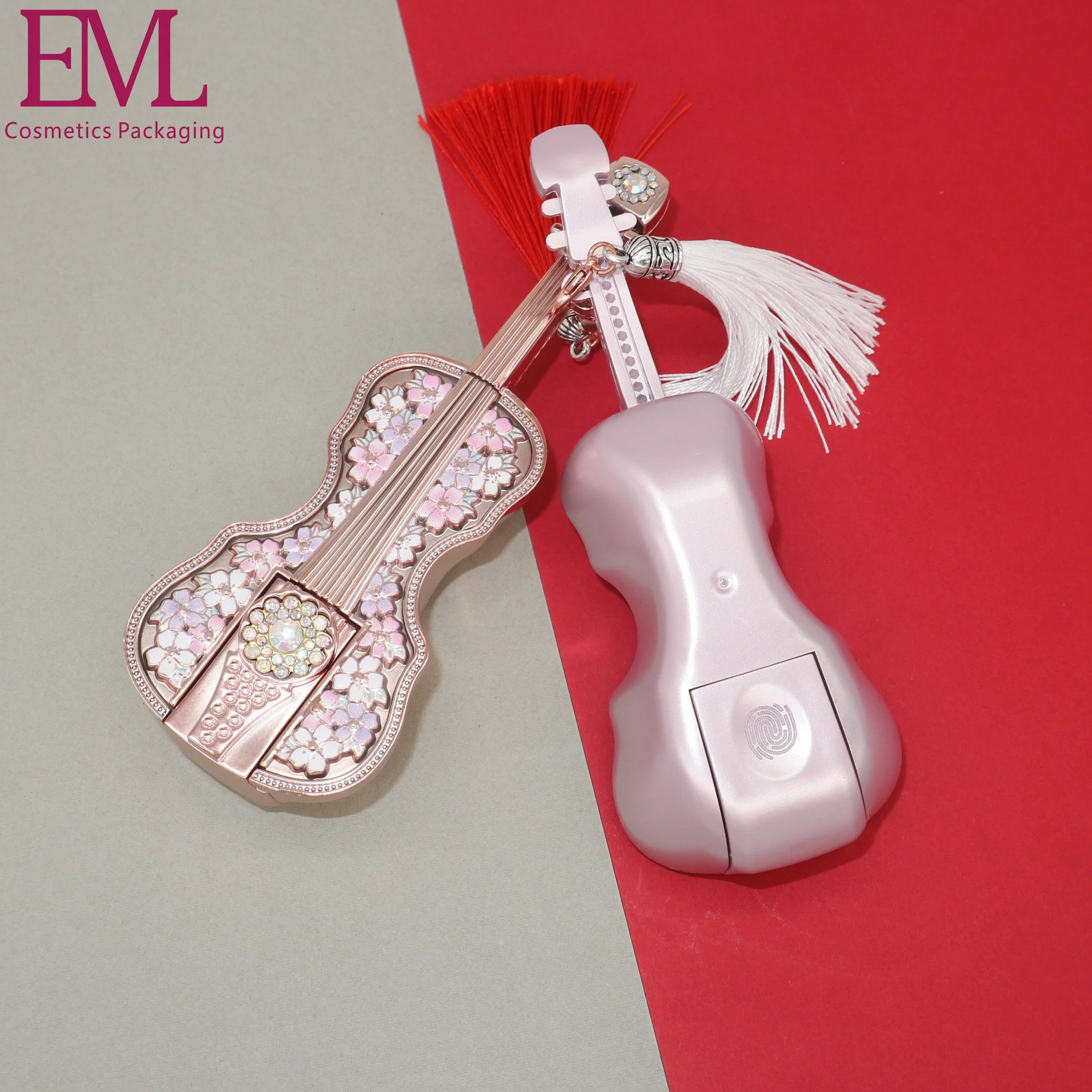 Emily violin design empty custom lipstick cases metallized gold 12.1mm lipstick tube