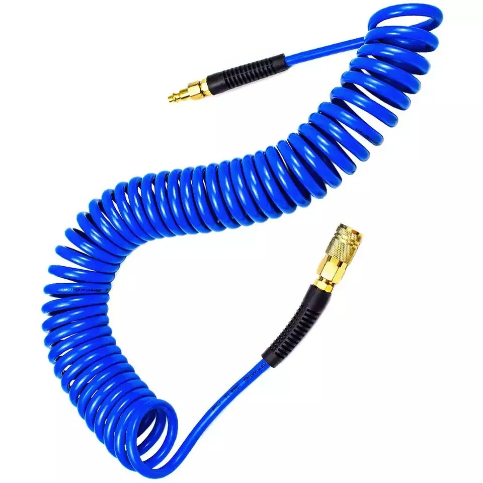 PU Air Compressor Spiral Coiled Hose with Swivel Fittings and Bend Restrictors