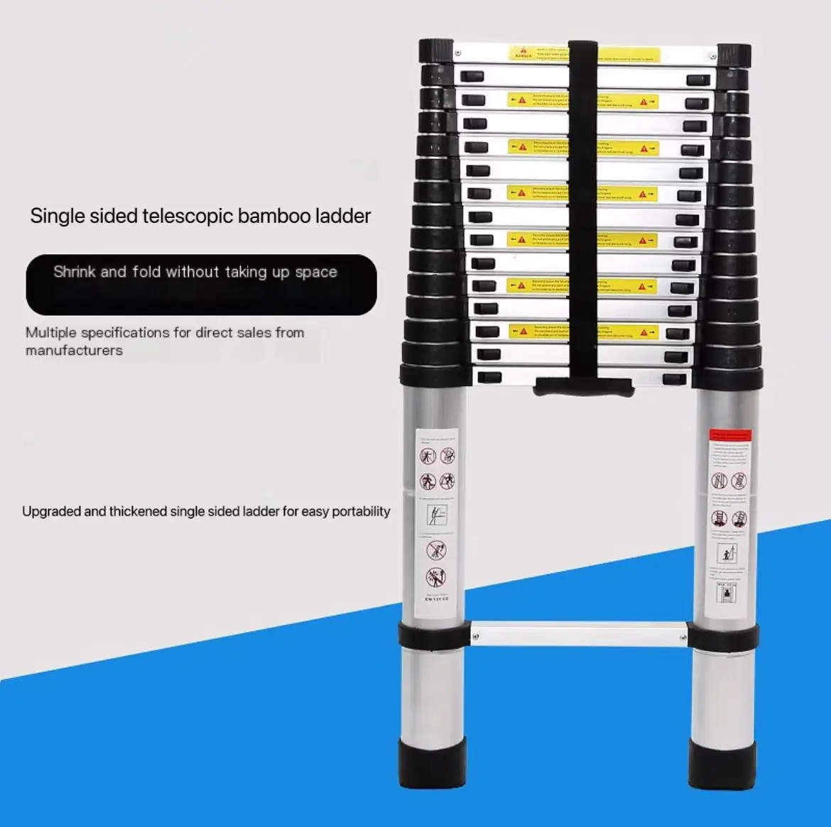 EN131 approved 3.8m foldable aluminum ladder portable bamboo joint ladder extendable household ladder