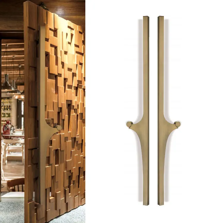 Solid Brass Antique Long Pull Back Door Handle For Hotel Office Luxury Villa Flats Brass Handles for Modern
