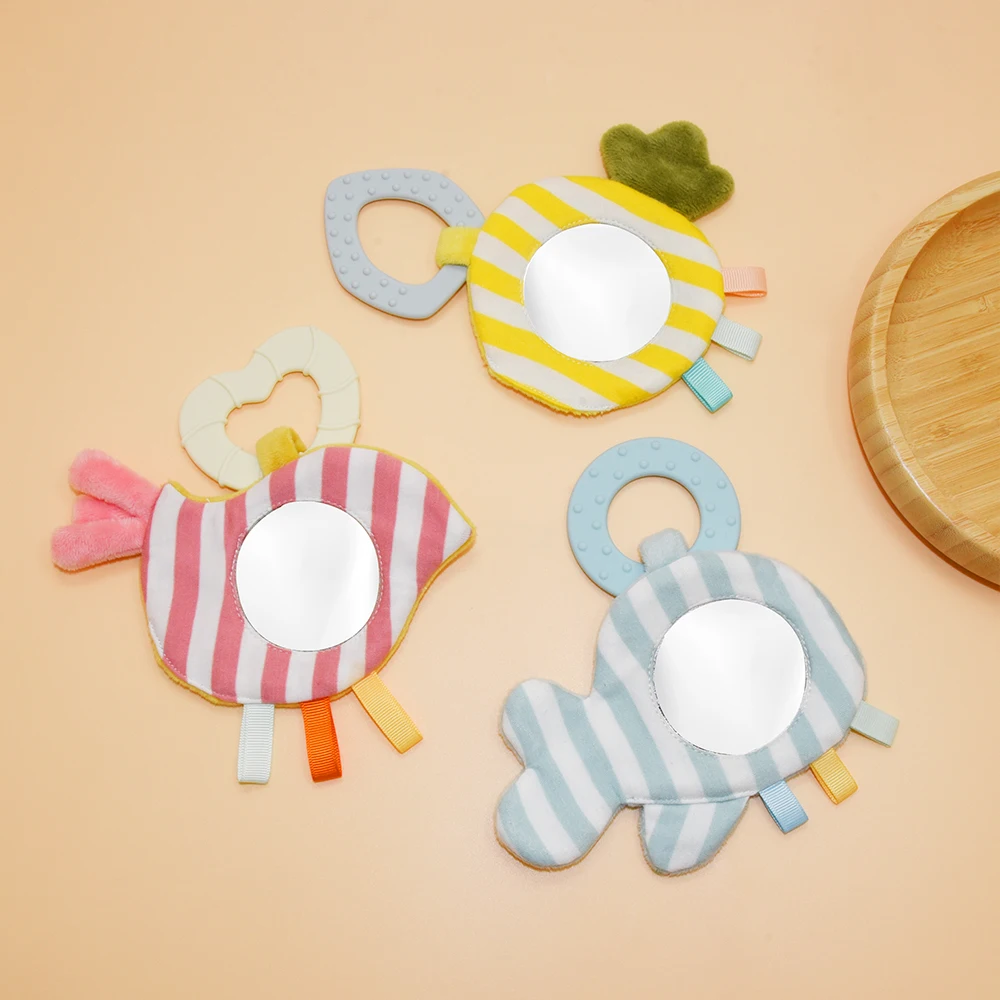 Hot Selling Newborn Animal tummy time mirror Traveling Baby Car seat baby mirror toy whit silicone teether