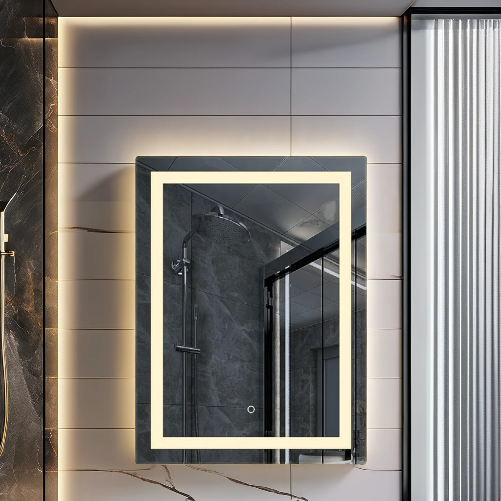 Wholesale  Brightness Illuminated Anti-fog Rectangle Led Smart Touch Display Light Up Bathroom Mirror with led light