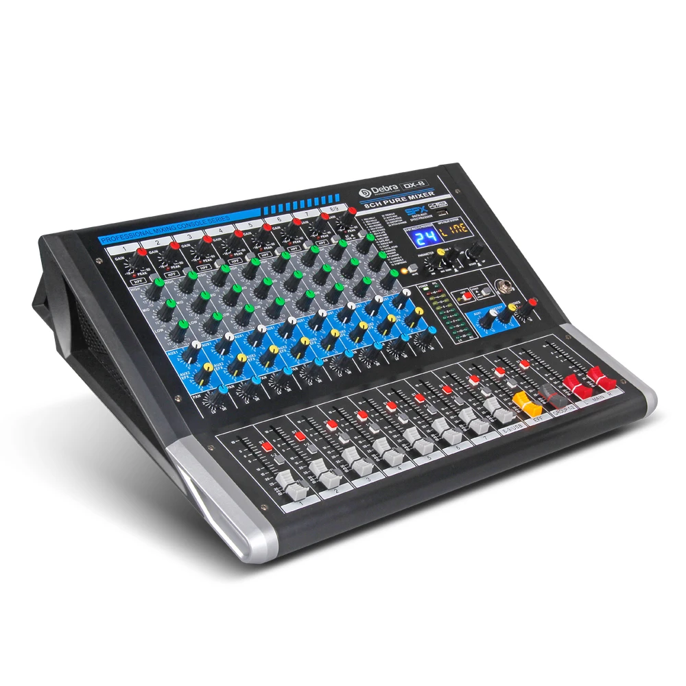 Debra Audio DX-8 8channel professional Multifunction audio mixer DJ console with 24Dsp REVERB SPX for stage singing karaoke